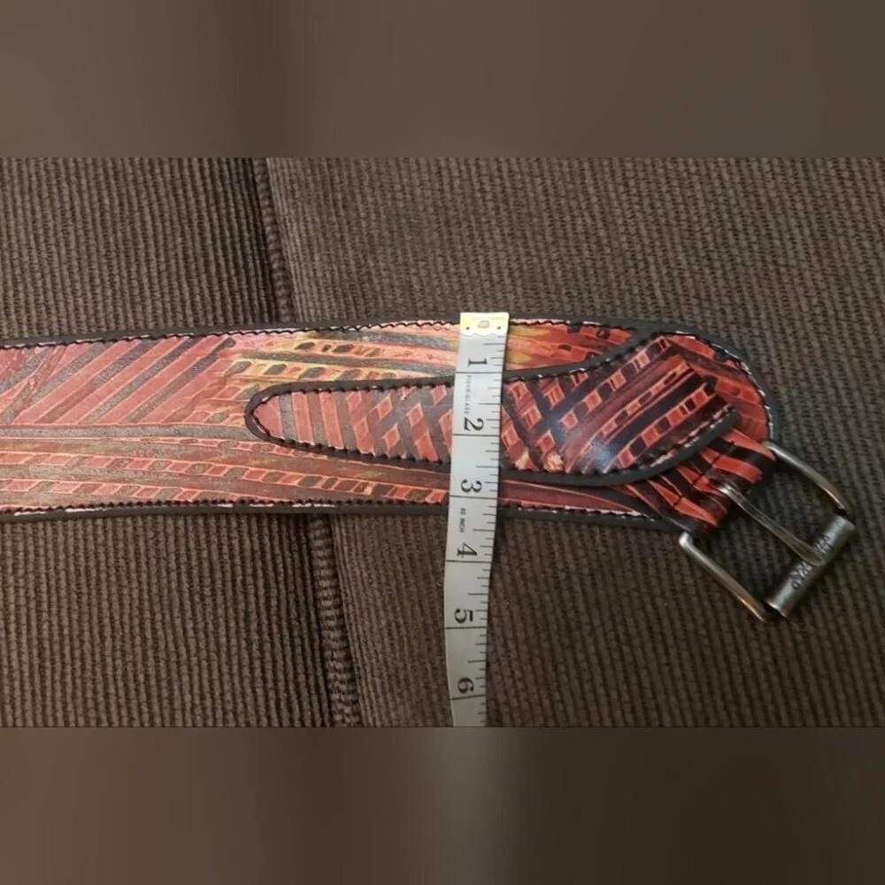 Red Black Wide Leather Waist Belt Size S 30 Vintage Statement Cincher - Picture 6 of 13